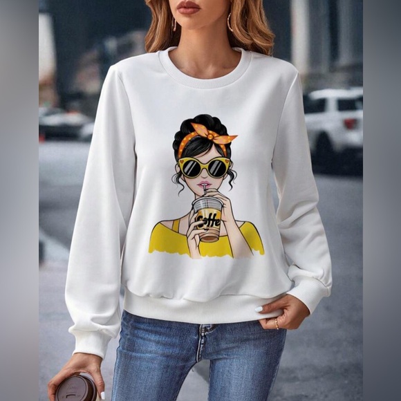 Emery Rose Sweaters - Emery Rose Lune Figure Graphic Sweatshirt Color White Size Medium